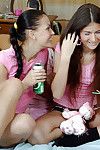 Lesbo teens Alana B & Zanna licking and toying each others' pink gap