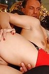 Beauteous pretty in red&black stockings got ass fucked by three dicks