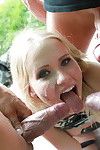 Excited pretty enjoys a foursome groupsex with well-hung guys outdoor