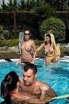 Stunning european harlots benefits from their holes boned-up at the pool groupsex party