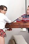 Glasses clad schoolgirl attractive bare booty caning earlier than anal toying and fuck