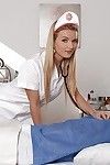 Blond nurse Jemma Valentine riding snake and taking sperm on face