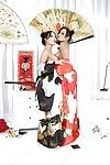 Sexy oriental MILFs Annie Cruz & Asa Akira posing with toys in their assholes