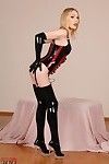 Latex stocking and want glove attired fetish chicito Lily LaBeau wanking
