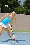 Extreme lesbo girls stripping and giving a kiss on the tennis court