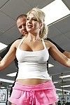 Curvy blonde Andi Anderson receives group-bonked hardcore in the gym