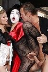 Luscious geishas have a fervent threesome with a well-hung samurai