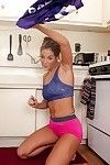 Solo model Val Dodds spreading her shaved snatch in the kitchen