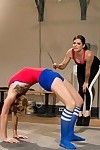 Beautiful gymnast girl gets tied up and fucked by unconventional lesbian educate