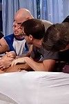 Babe gets gangbanged by group of untraditional studs