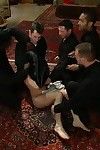 Babe accepts tied up and dug by group of dudes in bdsm orgy
