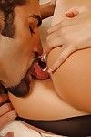 Bearded black haired dude with rigid cock tries Liz Honey\'s pussy and enter gate