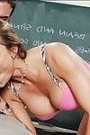 Blond teacher Brenda James takes a huge shlong in her dripping MILF fur pie