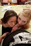 Les jeunes spinners Joanna G et Milana Fox prendre cum dans la bouche par la suite Cul très