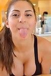 Adolescent jogger freeing whoppers from sports brassiere outdoors previous to anal fingering