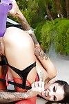 Spicy as hell brunette hair with appealing tattoos Bonnie Rotten positions in nature\'s garb