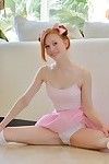 Willowy redhead adolescent in ballerina outfit jamming sex toy up pink bawdy cleft