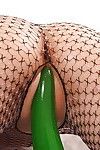 Hot brown hair in crotchless bodystocking uses heavy marital-device on shiny on top bawdy cleft