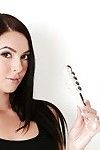 Stunning dark brown pornstar Marley Brinx inserting glass sex toy likes inflexible anal opening