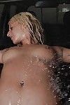 Brutal fairy-haired chico with moist booty attains roughly fucked in group at the car wash
