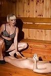 Lesbian chicks Jasmine Rouge and Aurelly Rebel engage in lezdom love making act in sauna