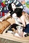Inked goth beauties flow out largest milk shakes in advance of anal toying and throning fucking