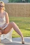 Workable amateur in glasses amplifies for without clothes upskirt and anal devastation outdoors