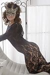 Young in brown lace body stocking attains her inflexible gazoo dug
