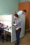 Milf with a miniscule body and massive breasts group-bonked by coworkers