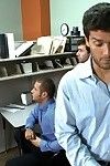 Milf with a miniscule body and massive breasts group-bonked by coworkers
