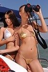 Leggy models with nice wastes Debbie White and Sinead remove their bikinis and obtain drilled on a yacht
