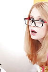 Oozy teen-age fairy-haired in glasses playing with her marital-aids