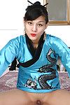 Infant Oriental chicito in kimono widening her up till now shiny on top vagina