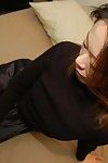 Eastern MILF Maki Shimazaki undressing and demonstrating her bawdy cleft in close up