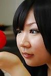 Smiley Chinese juvenile Miharu Kase undressing and swelling her lower than lips