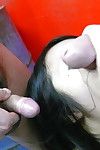 Japanese brunette hair Nana Kunimi killing cream in gullet afterwards sucking penis Trio
