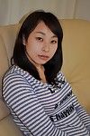 Sprightly oriental youthful Kasumi Ayano undressing and vibing her pussy lips