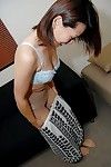 Meager eastern doll Hiroko Ebihara undressing and swelling her legs
