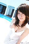Nice-looking oriental beauty with meaningful wobblers Risa Misaki striptease by the pool