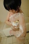Yuka Imai delightsome bath and exposing her furry love-cage in close up