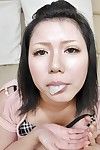 Chinese MILF Aya Uchiyama gobbles a fixed snake and takes face hole total of semen