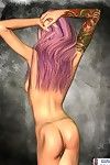 Tattooed punk drawing posing stripped