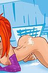 Spunky redhead winx pretty bloom acquires showered with sticky man ball batter