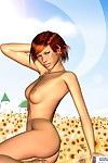 Korte haar redhead animatie Pop in veld van madeliefjes buiten