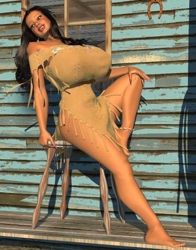 Biggest breasted 3d american indian princess posing outdoors