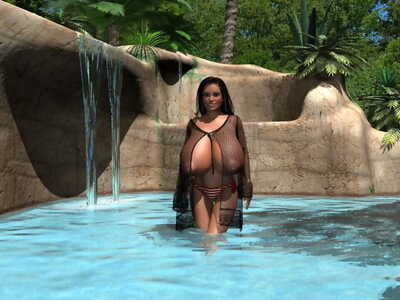 Damp 3d babe with heavy saggy billibongs sunbathing topless by the pool - part 1253