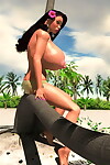 Curvy 3d Bikini Spiaggia gal Lampeggiante meloni e figa all