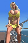 Arrotondati 3d Golden Capelli Babe mostra Il suo enorme mambos sotto Bikini all