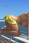 Arrotondati 3d Golden Capelli Babe mostra Il suo enorme mambos sotto Bikini all