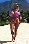 Bionda 3d Bella in Bikini lampeggia Il suo massiccia mele a il pubblico Spiaggia parte 1186